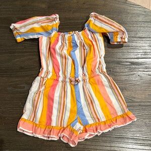 Janie and Jack Romper infant girls 18-24M Pink Striped Puff Sleeve Bow Ruffle